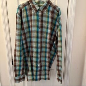 Men's Linen/Cotton Tall XL Shirt Eddie Bauer Brown Green Plaid Hipster